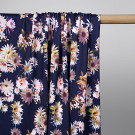Tissu maillot de bain bleu marine à motif floral | Pretty Mercerie | Mercerie en ligne