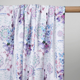 Tissu maillot de bain blanc à motif bohème, fleuri pastel rose, vert, mauve | Pretty Mercerie | Mercerie en ligne