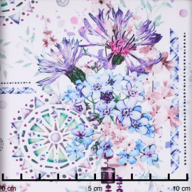 Tissu maillot de bain blanc à motif bohème, fleuri pastel rose, vert, mauve | Pretty Mercerie | Mercerie en ligne