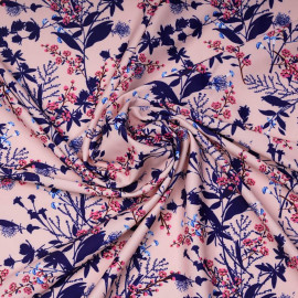 Tissu maillot de bain rose pastel à motif cerisier en fleur bleu et rose | Pretty Mercerie | Mercerie en ligne