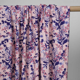 Tissu maillot de bain rose pastel à motif cerisier en fleur bleu et rose | Pretty Mercerie | Mercerie en ligne