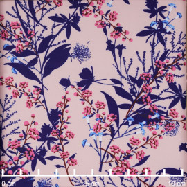 Tissu maillot de bain rose pastel à motif cerisier en fleur bleu et rose | Pretty Mercerie | Mercerie en ligne
