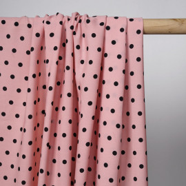 Tissu crêpe rose tan à motif pois noir | Pretty Mercerie | Mercerie en ligne