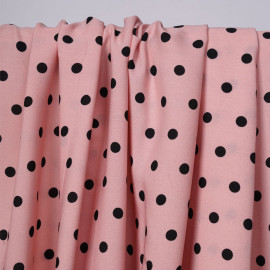 Tissu crêpe rose tan à motif pois noir | Pretty Mercerie | Mercerie en ligne