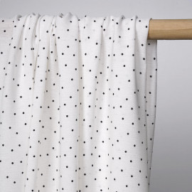 Tissu viscose blanc à motif petit pois noir | Pretty Mercerie | mercerie en ligne