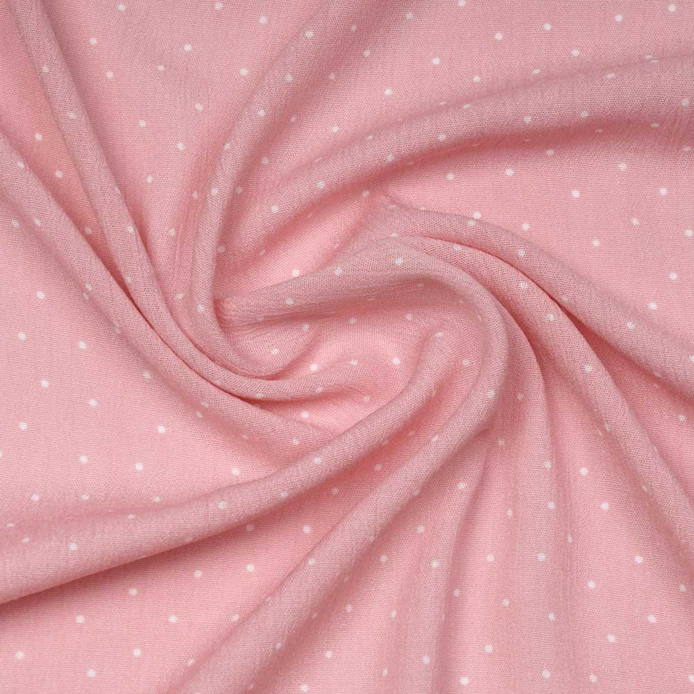 Tissu viscose rose à motif petit pois blanc | Pretty Mercerie | mercerie en ligne