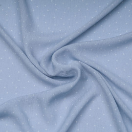 Tissu viscose baby bleu à motif petit pois blanc | Pretty Mercerie | mercerie en ligne