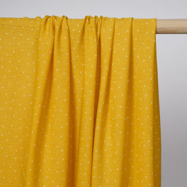 Tissu viscose mimosa à motif petit pois blanc | Pretty Mercerie | mercerie en ligne
