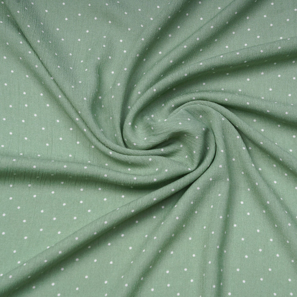 Tissu viscose vert sauge à motif petit pois blanc | Pretty Mercerie | mercerie en ligne