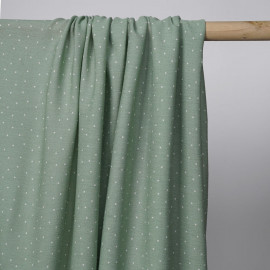 Tissu viscose vert sauge à motif petit pois blanc | Pretty Mercerie | mercerie en ligne