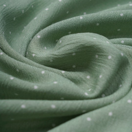 Tissu viscose vert sauge à motif petit pois blanc | Pretty Mercerie | mercerie en ligne