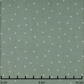 Tissu viscose vert sauge à motif petit pois blanc | Pretty Mercerie | mercerie en ligne