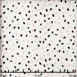 Tissu crêpe blanc cassé à motif confettis rose et noir | Pretty Mercerie | mercerie en ligne