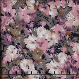 Tissu viscose bloom bleu marine à motif fleurie rose, kaki et beige | Pretty Mercerie | mercerie en ligne