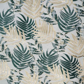 jacquard crème à motif tissé palme, doré et vert | Pretty Mercerie | mercerie en ligne