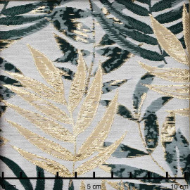 jacquard crème à motif tissé palme, doré et vert | Pretty Mercerie | mercerie en ligne