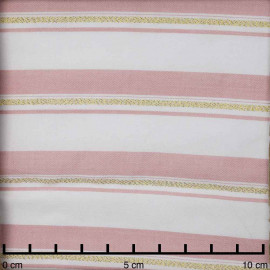 Tissu viscose blanc à motif rayé rose et or | pretty mercerie | mercerie en ligne