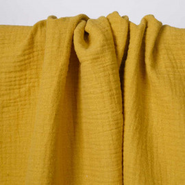 tissu double gaze de coton lemon curry | Pretty Mercerie | mercerie en ligne