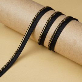 passepoil noir tressé chevron doré | Pretty Mercerie | mercerie en ligne