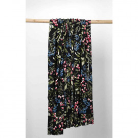 Tissu viscose noir à motif branche fleurie rose, vert et bleu / Pretty Mercerie / mercerie en ligne