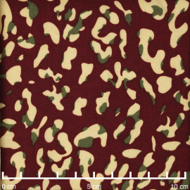 Tissu viscose bordeaux à motif léopard vanille et kaki |Pretty Mercerie | mercerie en ligne