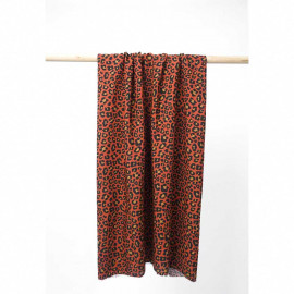 Tissu viscose orange rust à motif léopard noir et caramel |Pretty Mercerie | mercerie en ligne