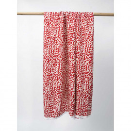 Tissu viscose crêpe rouge à motif léopard blanc cassé | Pretty Mercerie | mercerie en ligne