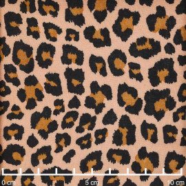 Tissu viscose beige à motif léopard noir et caramel |Pretty Mercerie | mercerie en ligne