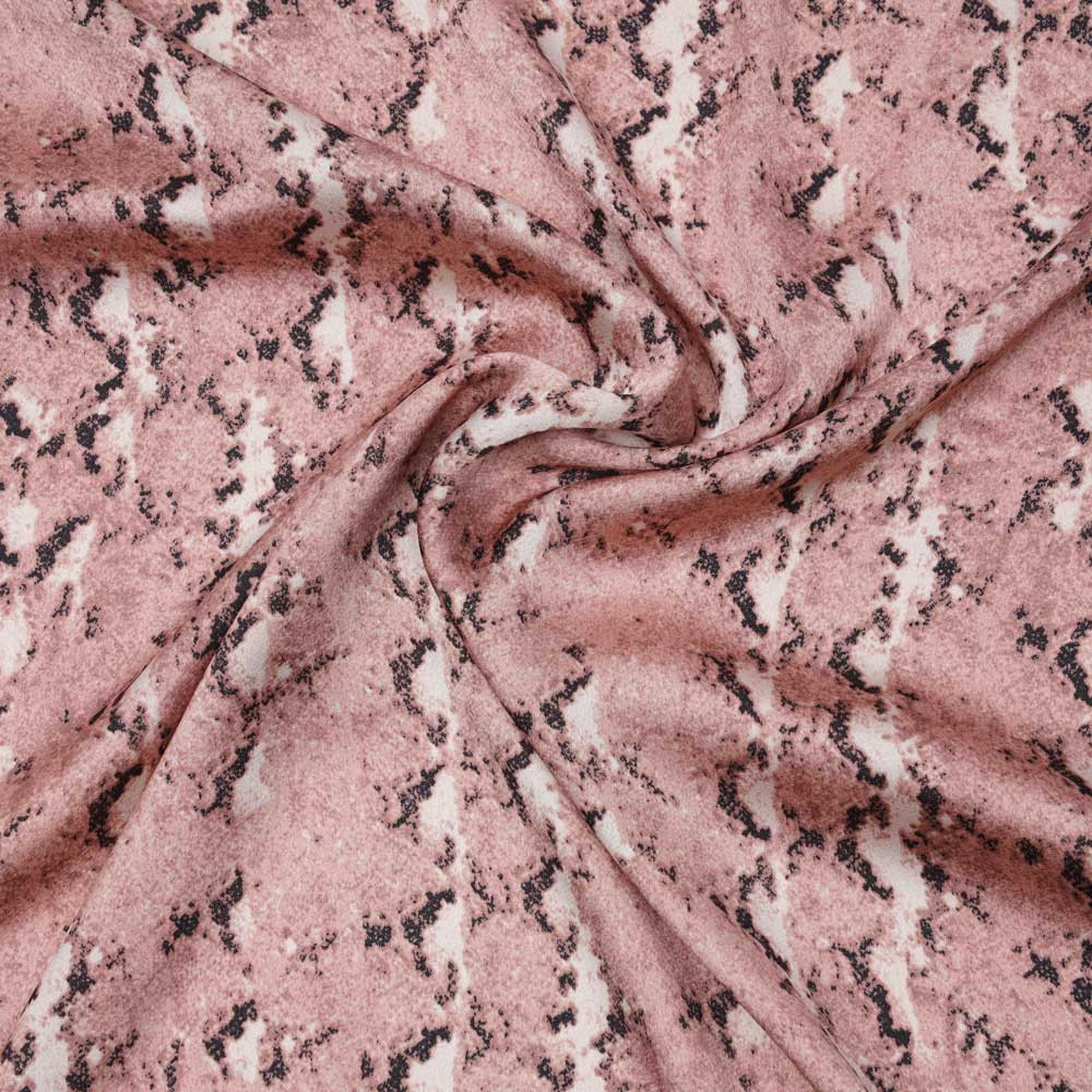 Tissu satiné vieux rose à motif serpent noir et beige | Pretty Mercerie | mercerie en ligne