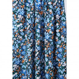 Tissu viscose bleu marine à motif floral abstrait abricot et bleu | pretty mercerie | mercerie en ligne