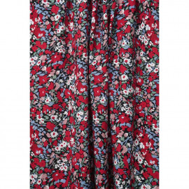 Tissu viscose noir à motif floral abstrait rouge et bleu | pretty mercerie | mercerie en ligne