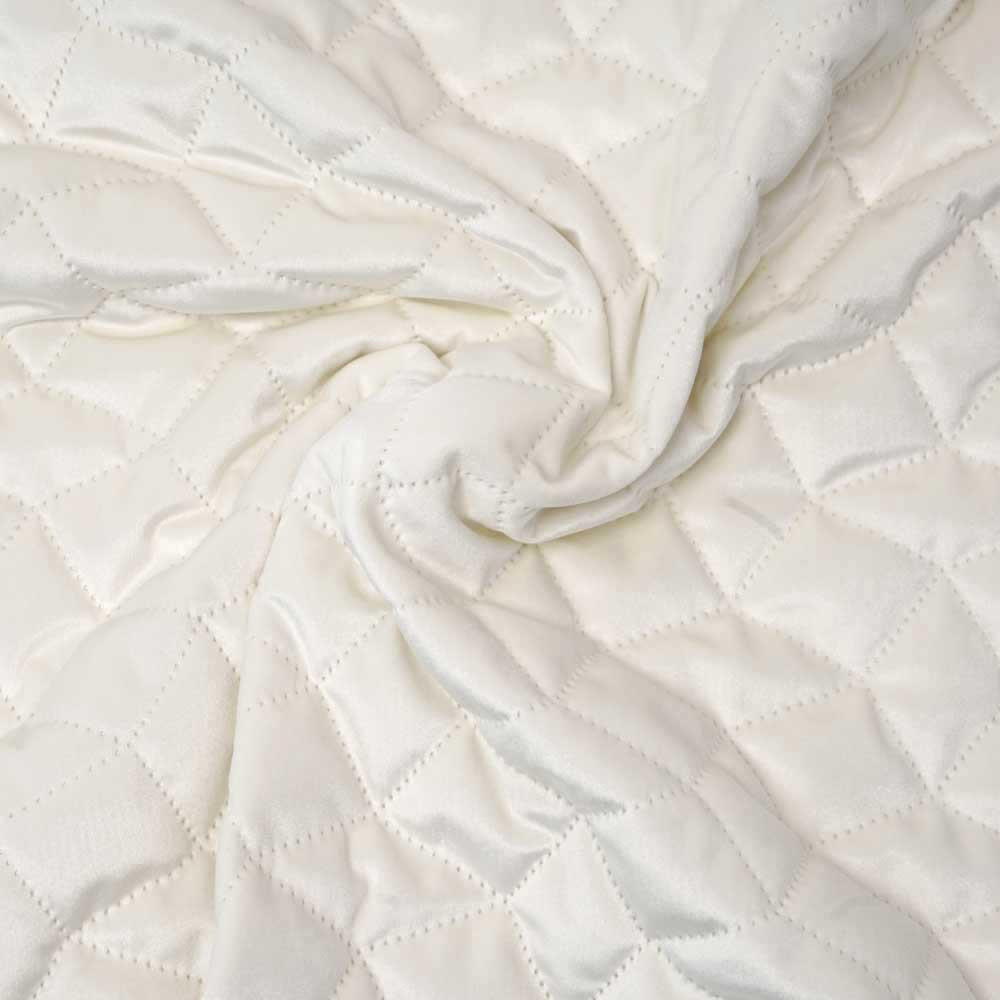 Tissu matelassé velours blanc cassé à motif graphique | pretty mercerie | mercerie en ligne