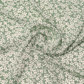 Tissu viscose vert sauge à motif petite marguerite blanc cassé | pretty mercerie | mercerie en ligne
