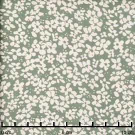 Tissu viscose vert sauge à motif petite marguerite blanc cassé | pretty mercerie | mercerie en ligne
