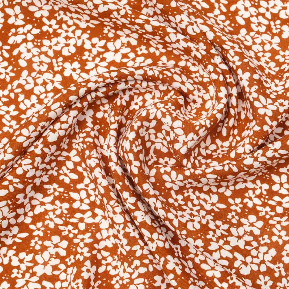 Tissu viscose caramel à motif petite marguerite blanc cassé | pretty mercerie | mercerie en ligne