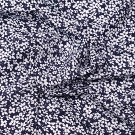 Tissu viscose bleu marine à motif petite marguerite blanche | pretty mercerie | mercerie en ligne