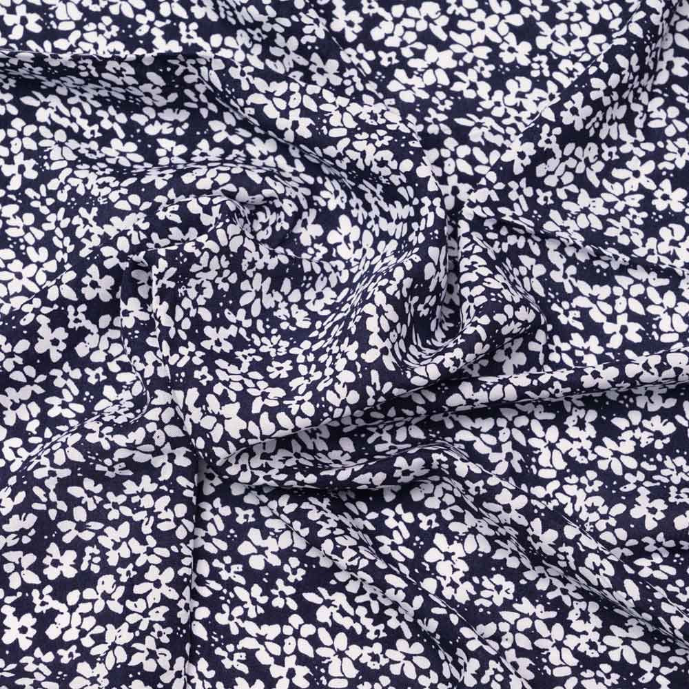 Tissu viscose bleu marine à motif petite marguerite blanche | pretty mercerie | mercerie en ligne