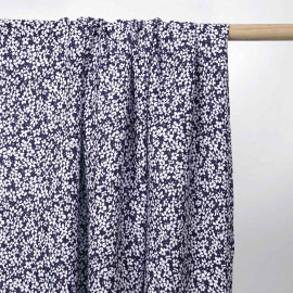 Tissu viscose bleu marine à motif petite marguerite blanche | pretty mercerie | mercerie en ligne