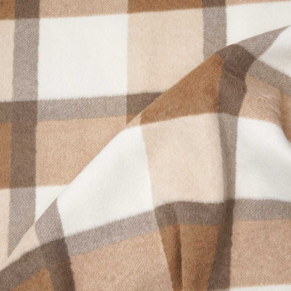 Tissu drap manteau à carreaux beige et blanc cassé | Pretty mercerie | mercerie en ligne