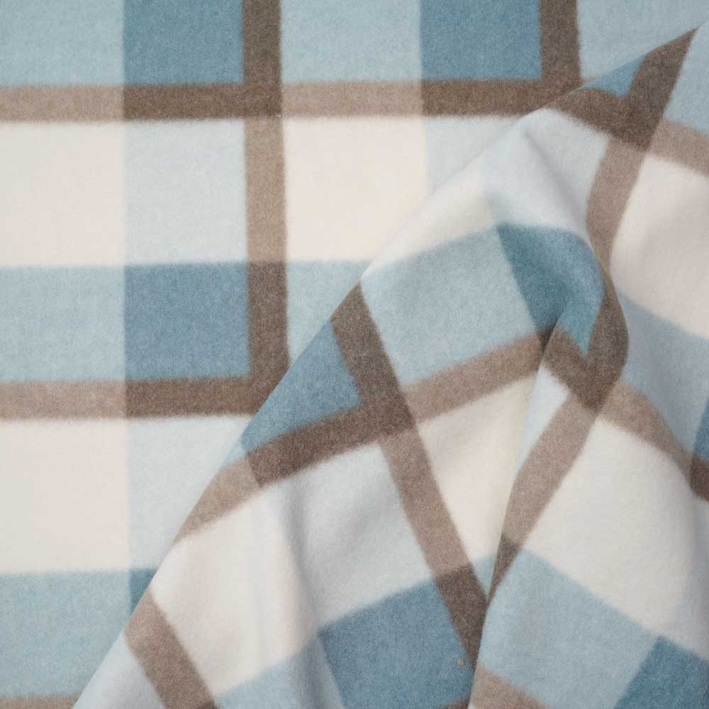 Tissu drap manteau à carreaux bleu et beige | Pretty mercerie | mercerie en ligne
