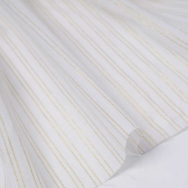 Tissu coton blanc cassé à motif rayures dorées | pretty mercerie | mercerie en ligne