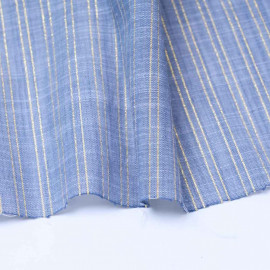 Tissu coton bleu à motif rayures dorées | pretty mercerie | mercerie en ligne