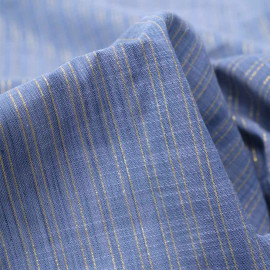 Tissu coton bleu à motif rayures dorées | pretty mercerie | mercerie en ligne