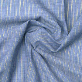 Tissu coton bleu à motif rayures dorées | pretty mercerie | mercerie en ligne