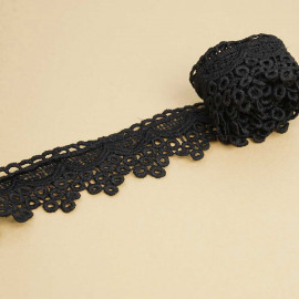 Ruban guipure noir à motif petits cercles | pretty mercerie | mercerie en ligne