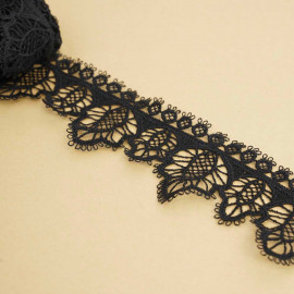 Ruban guipure noir à motif feuilles | pretty mercerie | mercerie en ligne