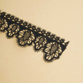 Ruban guipure noir à motif feuilles | pretty mercerie | mercerie en ligne