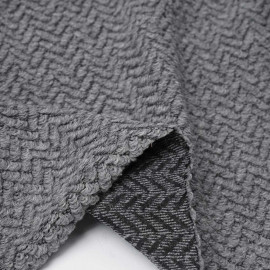 Tissu lainage gris chiné maille bouclée à motif chevron | Pretty Mercerie | mercerie en ligne