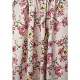 Tissu crêpe beige à motif fleuri rose, vert et moutarde / Pretty Mercerie / mercerie en ligne