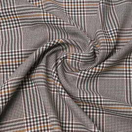 Tissu prince de Galles crème, beige et bleu ciel à fil lurex argenté | Pretty Mercerie | Mercerie en ligne
